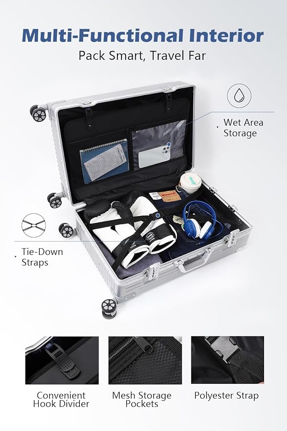 HotWay 26 Inch Checked in Luggage with Aluminum Frame,PC Hard Shell Suitcase with Spinner Wheels and TSA Lock, Large Suitcase for Business Travel, White