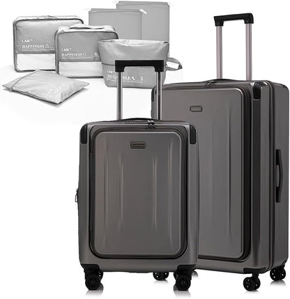 Premium Carry On Luggage, 20Inch+29 Inch Top Opening Airline Approved ABS+PC Hard Shell Suitcases with Silent Wheels, TSA Lock,Front Pocket and Wet-dry Separated Six-piece Set