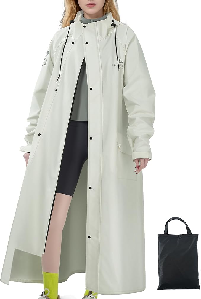 Men's Rain Jacket with Hooded Waterproof Lightweight Packable Long Raincoat Poncho for Women Adults