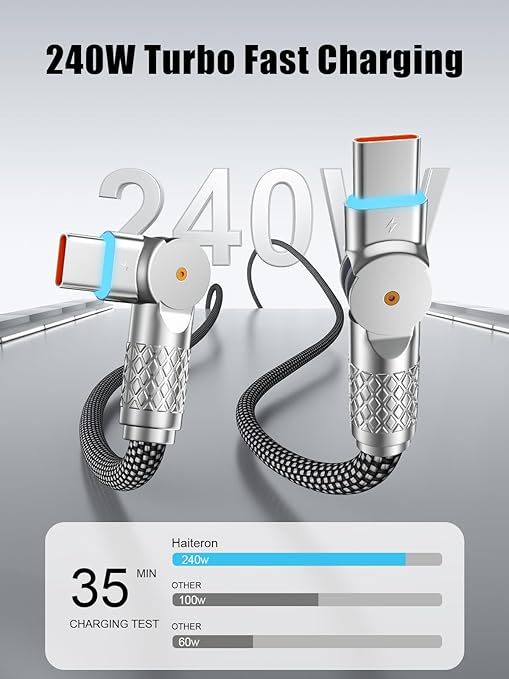 240W USB C to USB C Cable 10FT,180°Rotation Long USB C Cable Fast Charging, USB 2.0 Nylon Braided Type C Charger Cord for iPhone 17/16/15,MacBook,iPad ﻿