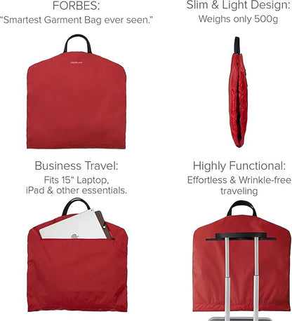 SkyHanger - Carry on Garment Bag with unique Titanium Suit Hanger for Men & Women - best-in-class functionality for wrinkle-free traveling - lightweight & water repellent nylon - Dark Red