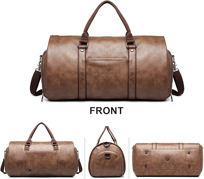 BOLOSTA Carry on Garment Bags for Travel Leather Garment Duffle Bag Convertible Mens Suit Travel Bags with Shoe Compartment,Waterproof,Perfect for Business Travel/Husband Gifts (Brown)
