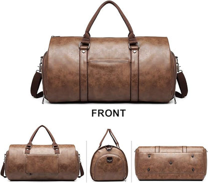 BOLOSTA Carry on Garment Bags for Travel Leather Garment Duffle Bag Convertible Mens Suit Travel Bags with Shoe Compartment,Waterproof,Perfect for Business Travel/Husband Gifts (Brown)