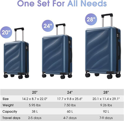 Merax Luggage Set 3 Piece, Lightweight Durable ABS Suitcases with Spinner Wheels and TSA Lock, Carry-on & Checked Travel Luggage