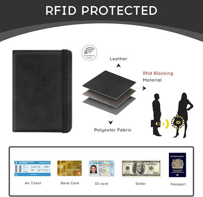 ILIYAH-Passport Cover-Passport Holder Travel Wallet-RFID Blocking Passport Case Travel Accessories Card Holder Wallet Unisex Travel Gifts(Black)