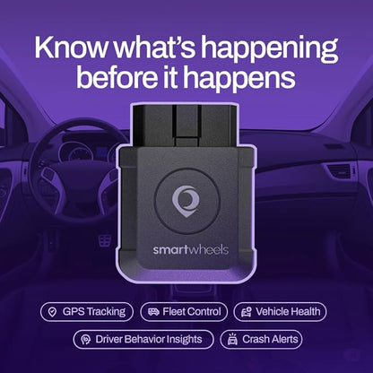 SmartWheels GPS Tracker for Vehicles - Real Time Location Tracking, Route History, Speed & Driving Insights, Geo-Fence, Accident Alerts - Car Tracker for Families & Fleets