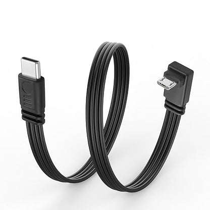 Flexible USB Type-C to Micro USB Cable,90 Degree Micro 5pin to USB C Flat Data Cable,Type C-to-Micro Short Flat Cable Supporting Charging& DataTransfer,for Phone,Camera,Laptop-30CM (Down)