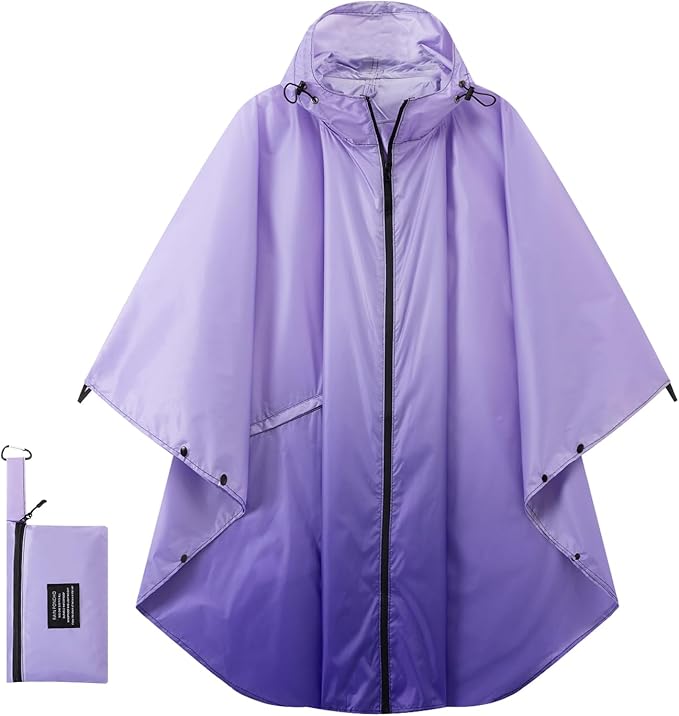 Hooded Rain Ponchos for Adult - Rain Coat and Rain Jacket with Waterproof Pocket and Zipper