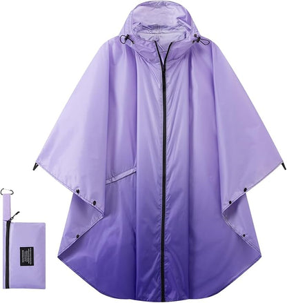Hooded Rain Ponchos for Adult - Rain Coat and Rain Jacket with Waterproof Pocket and Zipper