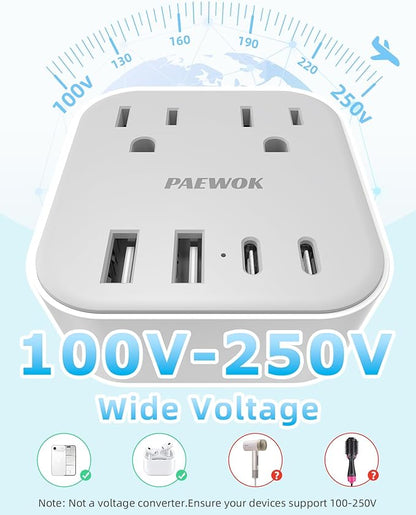 European Travel Plug Adapter Set, 8-in-1 Travel Adapter with 4 Outlets, 4 USB Ports (2 USB C), US to UK/EU/South Africa, International Power Adapter with Type C/G/D/M Detachable Plugs