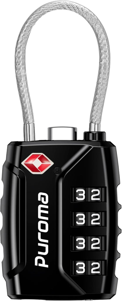 Puroma TSA Approved Luggage Locks, 4 Digit Combination Travel Locks Resettable Code Lock with Zinc Alloy Body for Suitcase, Toolbox, Backpack, Bag, Gym Locker (Basic Black)