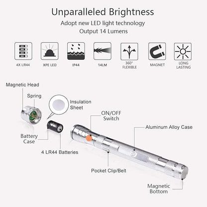 Magnetic Pickup Tool, Gifts for Men, Telescoping Magnet Flashlight, Gifts Idea & Stocking Stuffers for Men, Teen Boys, Mechanic, Boyfriend, Christmas Gifts for Dad, Husband, Father, Silver