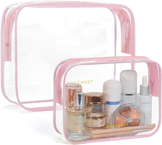 BAGSMART Clear Toiletry Bag, TSA Approved Travel Toiletry Bag Carry On Travel Accessories Bag Airport Airline Quart Size Bags water-resistant Makeup Bag for Women