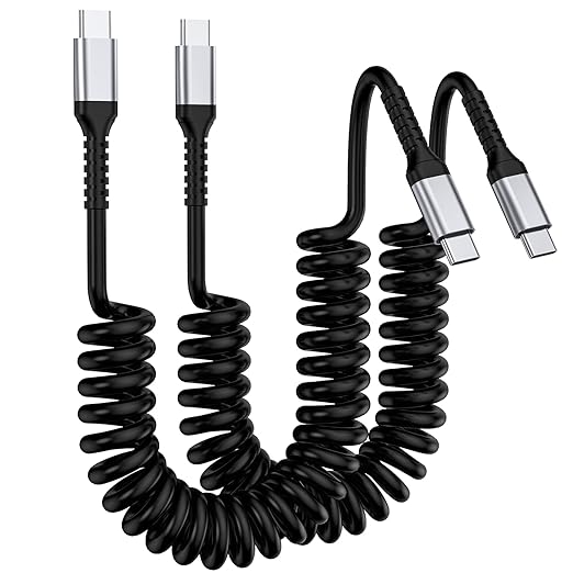 USB C to C Cable,2Pack 3FT Coiled Fast Charging Type C Charge Cord for Car USB-C Cables Compatible with iPhone 16 15 for Samsung Galaxy S20 S10 S9 S8 Plus Note 10