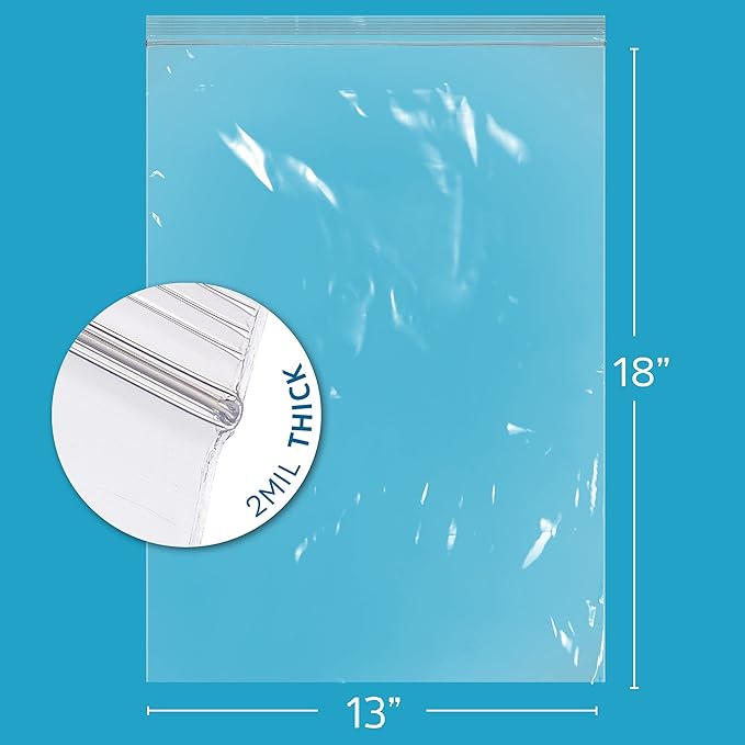 GPI - 2.5 Gallon Extra-large Zip Bags, 13" x 18" Large Reclosable Lock Zip Bags, Clear Plastic Zipper Storage Bags with Zip Top Lock for Freezer, Clothing, Food, Supplies - 500 Count