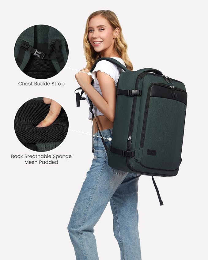 LOVEVOOK Carry on Backpack, 45L Large Travel Backpack for Women Men Airline Approved, Expandable Large Suitcase Backpacks With 4 Packing Cubes, Aer Travel Pack 3, Water Resistant Weekender Bag