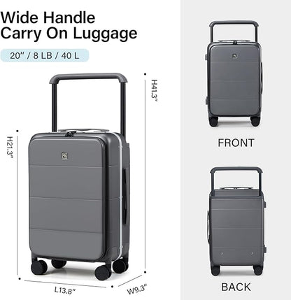 Hanke Top Opening Carry On Luggage, 20 Inch Zipperless Aluminum Frame Wide Handle Luggage, All-PC Hard Shell Trunk Suitcase with Spinner Wheels, TSA Airline Approved (Graphite Grey, 40L)