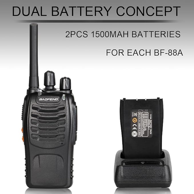 BAOFENG Walkie Talkies Long Range for Adults with 4 Rechargeable Batteries Earpiece, Two Way Radio BAOFENG BF-88A Portable 2 Way Radio for Family Hiking Camping-2 Pack