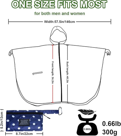Hooded Rain Ponchos for Adult - Rain Coat and Rain Jacket with Waterproof Pocket and Zipper