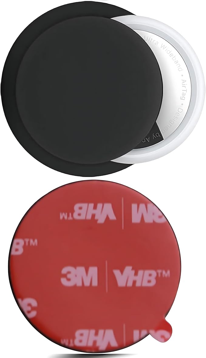AirTag Adhesive Mount Compatible with Apple AirTags Case Stick on. Powerful 3M Adhesive Cover for Remote Phone iPad Drone Laptop Luggage. Anti Lost Anti Scratch Protective Air Tag Holder, 2 Pack Black