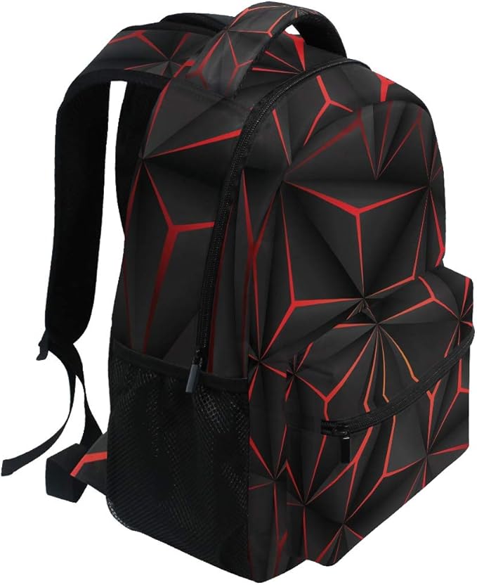 ALAZA 3D Geometric Black Polygon Red Futuristic Large Backpack Personalized Laptop iPad Tablet Travel School Bag with Multiple Pockets