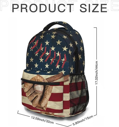 American Flag Baseball Print Backpack, Laptop Backpack with Multiple Pockets for Adult Hiking Travel Work 17 Inch