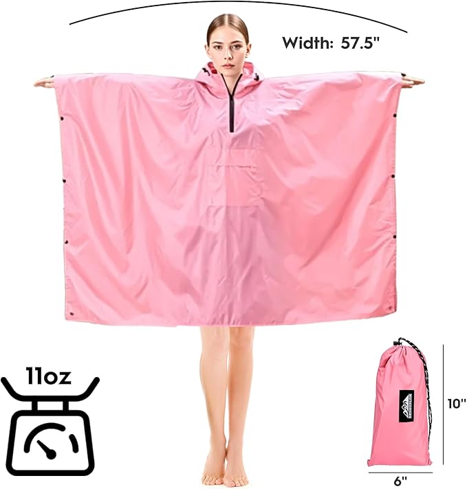 Bruvoalon 3-in-1 Rain Poncho with 1/4 Zip & Chest Pocket, Waterproof, Sunshade, Ground Mat for Adults & Youth Emergency