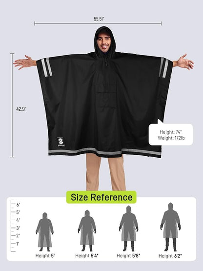 SaphiRose Hooded Rain Poncho Waterproof Raincoat Jacket for Men Women Adults