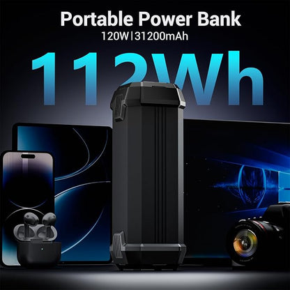 Portable Laptop Power Bank with 120W AC Outlet, 31200mAh Portable Laptop Charger, 65W PD USB C Backup Power Source for Travel and Outdoor Activities