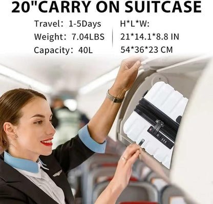 EMPSIGN Carry On Luggage with Spinner Wheels, Hard Shell Carry-On Expandable Suitcase 21x14x9 Airline Approved & Built-in TSA Lock, Durable Travel Rolling Suitcase, Carry-On 20-Inch, White