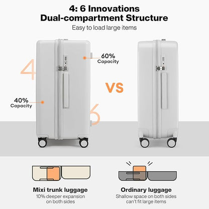 mixi 26'' Max Trunk Luggage Large Checked Luggage PC Hard Shell Rolling Travel Suitcases with Spinner Wheels & TSA Lock, Smoke White