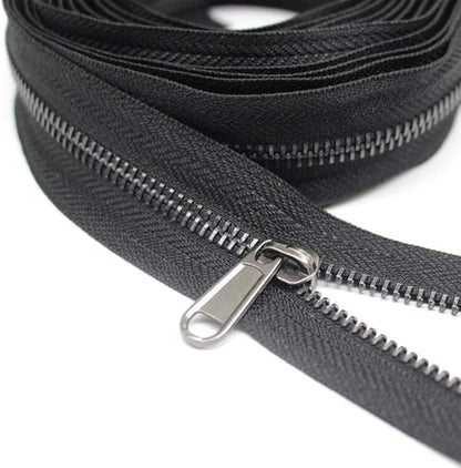 YaHoGa #5 Metal Zippers by The Yard Bulk 4 Yards + 10 pcs Sliders for Bags DIY Sewing Tailor Crafts (Black Nickel Teeth)