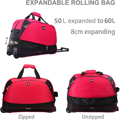OIWAS Small Rolling Duffle Bag with Wheels Travel 22 inch Carry On Luggage Unisex-Adult Short Term Trips Expandable 50L to 60L