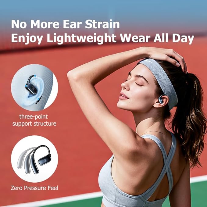 Kinglucky Open-Ear Headphones Bluetooth Earbuds with Ear Hooks Over Ear Buds with Microphone, Clear Calls,Ergonomic Earhook, Enc Noise Cancelling, IPX6 Waterproof for Sports/Running/Cycling
