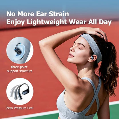Kinglucky Open-Ear Headphones Bluetooth Earbuds with Ear Hooks Over Ear Buds with Microphone, Clear Calls,Ergonomic Earhook, Enc Noise Cancelling, IPX6 Waterproof for Sports/Running/Cycling