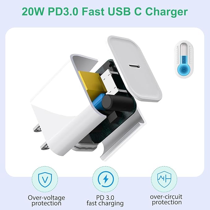 iPhone 16 15 Charger Fast Charging,3Pack 20W Fast Charging USB C Charger with 10Foot Long Type C to C Cable Cord TypeC Block Brick for iPhone 16e/16/16 Pro/16 Plus/16 Pro Max/15 Pro,iPad Air/Pro/Mini