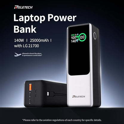 140W Portable Fast Charger 25000mAh with LG 21700 Battery, 3-Port Laptop Fast Power Bank Smart Display for Travel, Compatible with MacBook Pro, iPhone 17/16, ipad.（G-ZeroFear）