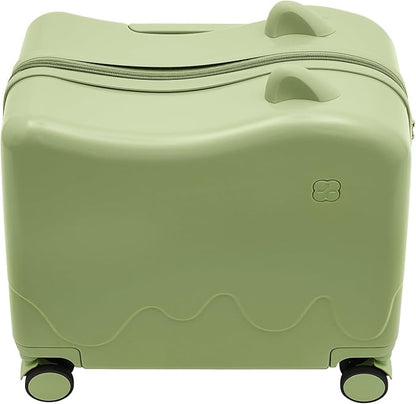 18" Ride-On Kids Suitcase with Double Spinner Wheels, Lightweight Tow-Along Luggage Carry-on Hardside Trolly Case with Password Lock, Rolling Children's Travel Luggage for Travel, School (Olive-green)