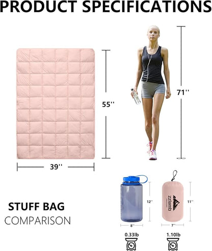 zzlamb Camping Blanket, Compact Lightweight Soft Puffy Blanket Water-Repellent, Packable Warm Quilt Down Alternative Picnic Hiking Backpacking Beach Travel RV Airplane Couch Car