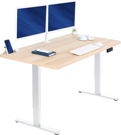 VIVO Electric 55 x 28 in Dual Motor Sit Stand Desk, Memory Height Adjustment, 2B Series, Light Wood Top White Frame, DESK-KIT-2W55C