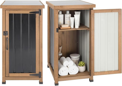 33.5" H Small Storage Corner Floor Cabinet, 2 Shelf Narrow Storage Unit with Adjustable Shelves, Metal Top for Organizing Garage, Pool, Laundry Room,Planting Work Station or Small Spaces