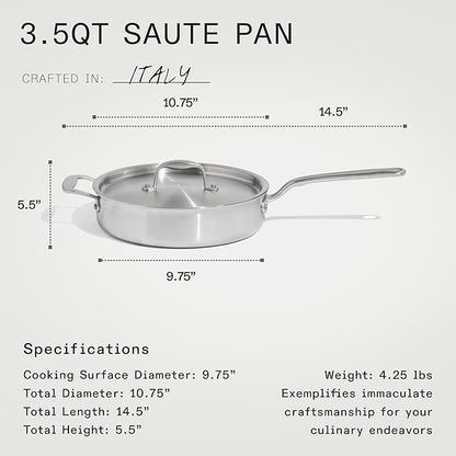 Made In Cookware - 7-Piece Ceramic Non Stick Pot and Pan Set (Stainless Handle) - 5-Ply Stainless Clad - Professional Cookware - Crafted in Italy - Induction Compatible