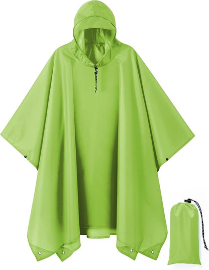 Hooded Rain Poncho for Adult, Waterproof Lightweight Raincoat for Hiking Camping