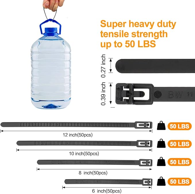 SOOOEC 100 Pack Reusable Zip Ties 12 inch Heavy Duty Outdoor UV Resistant, Releasable Black Zip Ties Indoor Round Ending No Hurt, Cable Ties Reusable Tie Wraps Non Slip Off
