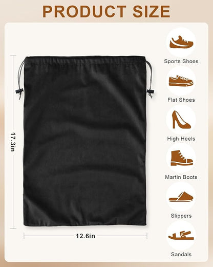 FantasyLife Shoe Bags for Travel, Washable Dust Bags for Storage & Packing, Flannel Shoe Pouch with Drawstring Closure for Purses, Handbags, Shoes & Toys (2, Black Beauty)