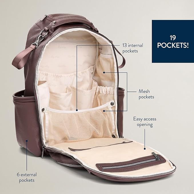Itzy Ritzy Diaper Bag Backpack – Large Capacity Boss Plus Baby Backpack Diaper Bag Featuring 19 Pockets, Changing Pad, Stroller Clips, and Comfortable Straps (Espresso)