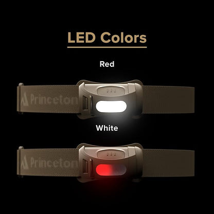 Princeton Tec Fred Headlamp 200 Lumens Dimmable Ultrabright White LED, IPX4 Water Resistance and 41 Hour Burn Time, Perfect for Hiking, Camping, Hunting, Fishing, and Safety Preparedness, Tan