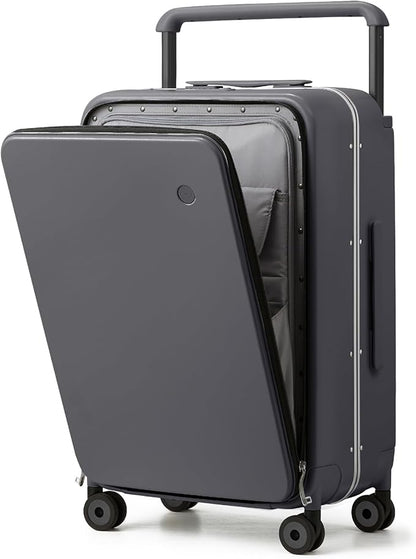mixi Checked Luggage Wide Handle Luxury Design Rolling Travel Suitcase PC Hardside with Aluminum Frame Hollow Spinner Wheels, with Cover, 24 inch, Rock Grey