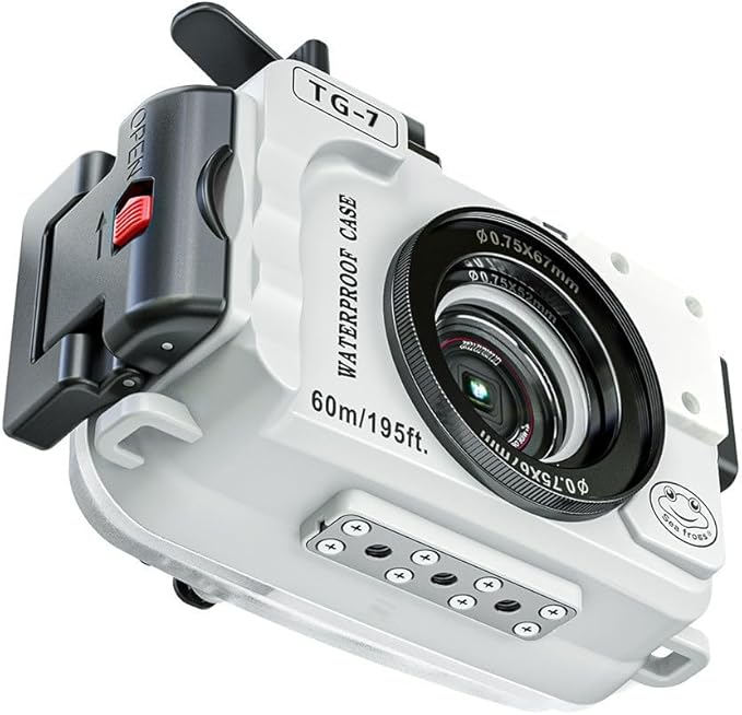 SeaFrogs Tough TG7 [60m/195ft] Professional Underwater Camera Scuba Case Waterproof Diving Housing for Om System tg7 Olympus Tough TG-7 tg7 -White