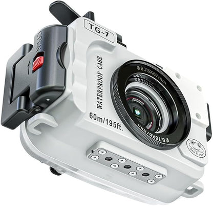 SeaFrogs Tough TG7 [60m/195ft] Professional Underwater Camera Scuba Case Waterproof Diving Housing for Om System tg7 Olympus Tough TG-7 tg7 -White